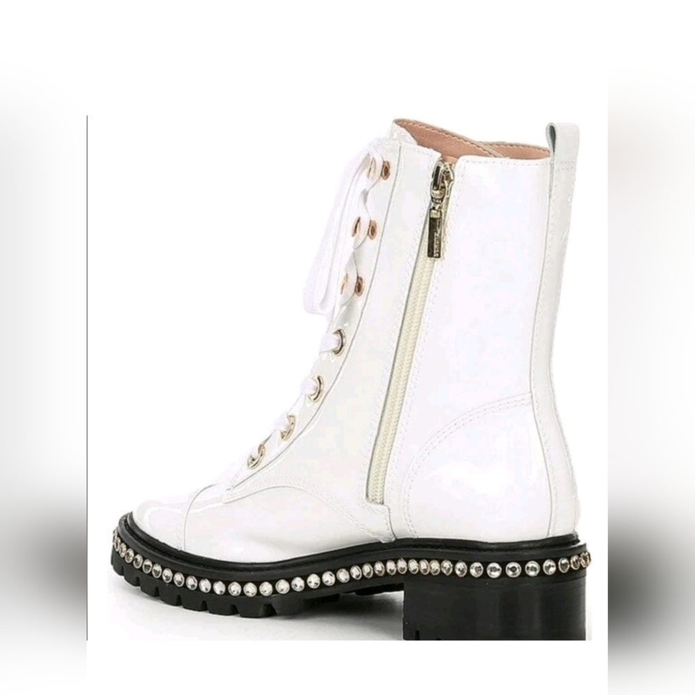 SCHUTZ Andorra White Combat Boots with Studded Sole New 7.5 - Picture 2 of 5